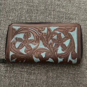 Elegant Brown and Blue Floral Women's Wallet
